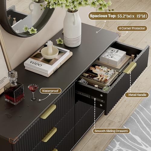 Wood Tall 6 Drawers Dresser, 53.2" W Fluted Modern Dressers for Bedroom - Image 4