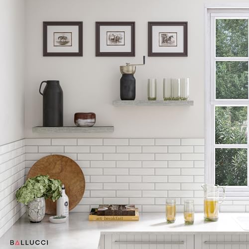 Ballucci Floating Shelves for Wall, 24" Wood Wall Shelf Set of 2, with Invisible Brackets for Bathroom, Living Room, Bedroom, Kitchen, Nursery, 8" Deep, Rustic Gray - Image 2