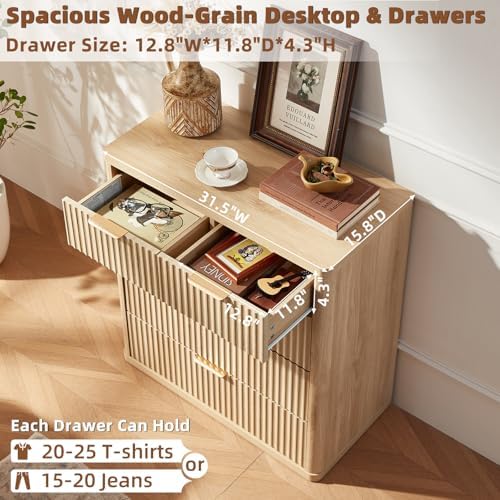 LEYAOYAO Fluted 5 Drawers Dresser for Bedroom, 34" Tall Modern Chest of Drawers with Metal Handle, Curved Profile Design,Natural Wood Drawer Organizer for Bedroom, Living Room, Hallway, Entryway - Image 5