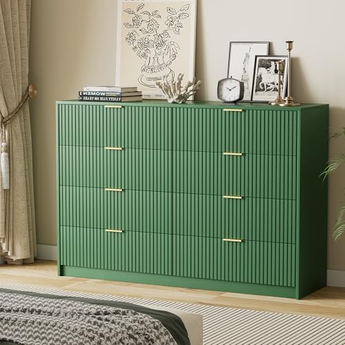 Furniway Green Dresser for Bedroom, Modern Dresser with 8 Drawers and Smooth Slides, Wide Chest of Drawers with Golden Handles for Bedroom, Closet, 15.7" D x 55" W x 37.4" H - Image 4