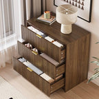 MAISONARIA Fluted Dresser for Bedroom, 32 Inch Wide Nightstand with Large Drawer, 3 Drawer End Table for Bedroom, Living Rooms, Offices, and Entryways, Walnut - Image 5