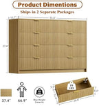 Furniway Mid Century Modern Dresser for Bedroom, 8 Drawer Wood Dresser with Fluted Front, 55" Wide Chest of Drawers for Closet, Living Room, Hallway, Natural Oak - Image 2