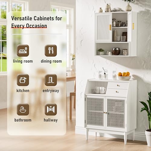 INNOD Bathroom Wall Cabinet, Wall-Mounted Medicine Cabinet with Adjustable Wood Shelf & Doors, Floating Bathroom Cabinet Over Toilet for Laundry Room & Kitchen & Living Room (White) - Image 2