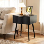 VINGLI Fluted Nightstand with Drawer, 19" W Mid Century Modern Nightstand for Bedroom, Bedside Table, End Tables Bedroom, Wood Night Stand, Black, 18.9" W*14.96" D*24" H - Image 7