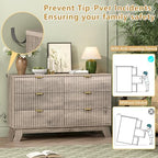 Wodeer 6 Drawer Fluted Dresser for Bedroom, Mid Century Modern Wooden Dresser with 6 Drawers, Dressers & Chests of Drawers with Metal Handle, TV Stand & Storage Organizer for Entryway, Hallway, Grey - Image 6