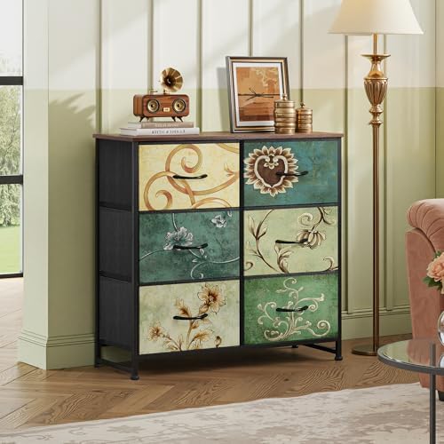 WLIVE Dresser for Bedroom with 6 Drawers, Floral Painted - Image 4