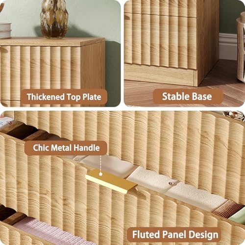 47.2" Wide Fluted 8 Drawer Dresser for Bedroom, Natural - Image 4