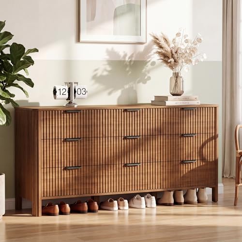 Wodeer 9 Drawer Dresser for Bedroom, 62" W Wide Wood Storage Cabinet with Fluted Design, Modern Chest of Drawers & TV Stand for Living Room, Nursery Clothing Organizer with Metal Slides, Anti-Tipping by WODEER