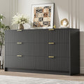 MAISONARIA Black 6 Drawer Dresser for Bedroom, 55" Wide Modern Chest of Drawers with Gold Metal Handles, Fluted Wood TV Stand for Living Room, Hallway by MAISONARIA