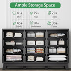 Xixini Fluted Dresser for Bedroom with 12 Drawers, 57" Wide Modern Chest of Drawers with Metal Handle, Wooden Dresser TV Stand, Wood Closet Clothes Storage Organizer for Living Room, Hallway, Black - Image 3