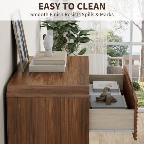 Walnut Fluted 5 Drawer Dresser for Bedroom,47" Tall Modern Chest of Drawer - Image 5