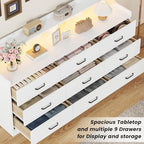 Bigbiglife 9 Drawer Dresser with Built in Power Outlet and LED Light, Modern Chest of Drawers for Bedroom, Triple Wide Drawer Organizer Cabinet for Living Room, Entryway, Hallway, Antique White - Image 6