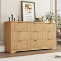 Fluted 9 Drawers Dresser for Bedroom, 63" Wood Dresser w/Power Outlet and Deep Drawers, Wide Chest of Drawers, Modern Closet Dressers for Living Room, Upgraded Version w/Wooden Drawers, Oak by jiteentarou