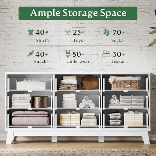 Xixini Fluted Dresser with 9 Drawers, 63" Wide Modern Chest of Drawers with Metal Handle, Wooden Dresser TV Stand, Wood Closet Clothes Storage Organizer for Bedroom, Living Room, Hallway, Solid White - Image 4