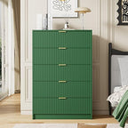 Furniway Green Dresser for Bedroom, Modern Dresser with 5 Drawers and Smooth Slides, Wide Chest of Drawers with Golden Handles for Bedroom, Living Room, Closet, 15.7" D x 31.5" W x 47.2" H - Image 6