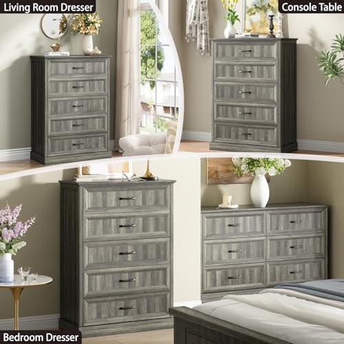 CARPETNAL Farmhouse 5 Drawer Dresser for Bedroom, 44" Tall White Dresser. - Image 5