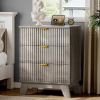 Xixini Fluted Nightstand with Charging Station, Tall Bedside Table, Grey by Xixini