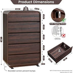 Standifurno Walnut Dresser for Bedroom, Modern 5 Drawer Closet, Freestanding Dressers with Deep Drawers, Large Storage Organizer for Living Room, 29.5’’ W - Image 2