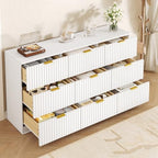 60.3" Wide Fluted 9 Drawer Dresser for Bedroom, White - Image 5