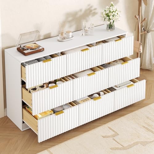 60.3" Wide Fluted 9 Drawer Dresser for Bedroom, White - Image 5