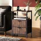 VINGLI Nightstands Set of 2 with Fabric Drawers, Walnut Nightstand with Charging Station, Night Stands Fluted Bedside Tables/End Tables with Charger Station, Side Table Bedroom, Small Night Stand - Image 3