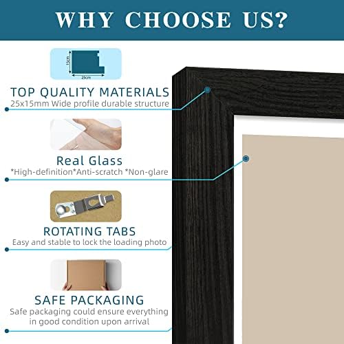 Hongkee 8x10 Picture Frame Set of 4, Made of Real Glass and Rustic Black Wooden Frame, 8 by 10 Photo for Wall or Tabletop - Display Picture 5x7 with Mat or 8x10 Without Mat - Image 5