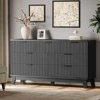 Xixini Fluted Dresser with 7 Drawers, 58" Wide Wood Chest of Drawers with Metal Handle, Wooden Dresser TV Stand, Modern Closet Clothes Storage Organizer for Bedroom, Living Room, Hallway, Solid Black - Image 3