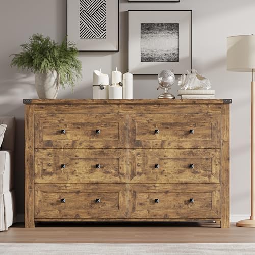 BORNOON 6-Drawer Dresser, Modern Wooden Storage Chest of Drawers, Dresser TV Stand, Wood Drawer Organizer with Metal Handles for Bedroom, Living Room, Hallway - Image 3