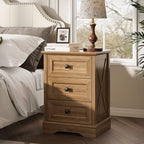 Farmhouse 3 Drawers Dresser, Natural Oak Dresser with Charging Station by FFBCFDKFurnitureSet