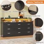 Bigbiglife 9 Drawer Dresser with Built in Power Outlet and LED Light, Modern Chest of Drawers for Bedroom, Triple Wide Drawer Organizer Cabinet for Living Room, Entryway, Hallway, Black - Image 5