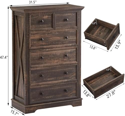 Farmhouse 6 Drawers Dresser Chests for Bedroom,Tall Chest of Drawers - Image 4
