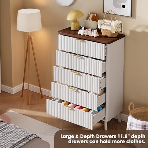 GarveeHome Fluted Dresser for Bedroom with 5 Deep Drawers, White - Image 5