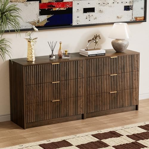 Furniway Walnut Dresser for Bedroom, Modern Dresser with 3 Drawers and Smooth Slides, Wide Chest of Drawers with Golden Handles for Bedroom, Living Room, Closet, 15.7" D x 31.5" W x 29.6" H - Image 7