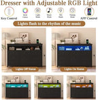 Wodeer 9 Drawer Dresser for Bedroom with LED Lights, Charging Station, Wood Chest of Drawers with Metal Handles, Modern TV Stand & Storage Organizer for Living Room, Hallway, Black - Image 5