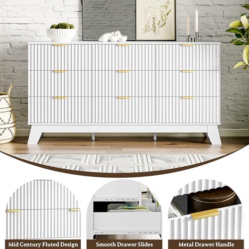 HUANLEGO Fluted Dresser for Bedroom with 9 Drawers, White - Image 6