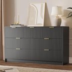 MAISONARIA Black 7 Drawer Dresser for Bedroom, 55.9" Wide Modern Fluted Dresser with Gold Metal Handles, Wide Chest of Drawers for Bedroom, Living Room, Entryway, Hallway - Image 7