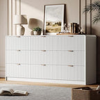 HOUROM 59” Wide White Fluted Dresser for Bedroom with 9 Drawers by HOUROMDresserforBedroom