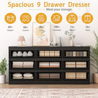 70 INCH 9 Drawers Dresser with Charging Station, Modern Large Dresser with 9 Handle Free Drawers, Wood Storage Chest of Drawers for Bedroom, Living Room, Entryway, Hallway, Black - Image 5