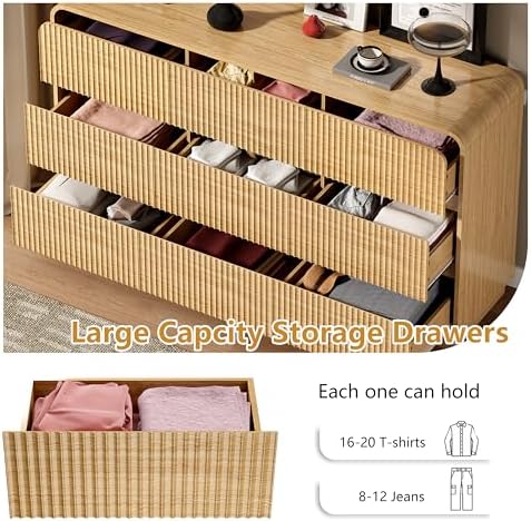 Wodeer Oak Dresser Fluted 9 Drawers Dresser for Bedroom, 59" Wide Wood Chest of Drawers with Hidden Handles & Rounded Corners, Modern TV Stand Storage Cabinet for Living Room, Hallway, Entryway - Image 4