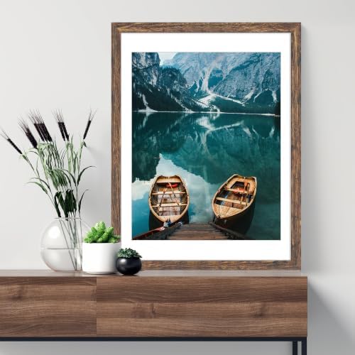Hongkee 16x20 Frames Set of 4, 16 x 20 Rustic Brown Wood Style(Mat 11x14) - Image 2