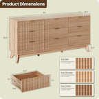 63" Wide Fluted 9 Drawers Dresser for Bedroom,Curved Edge,Oak - Image 2