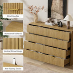 Furniway Mid Century Modern Dresser for Bedroom, 8 Drawer Wood Dresser with Fluted Front, 55" Wide Chest of Drawers for Closet, Living Room, Hallway, Natural Oak - Image 3
