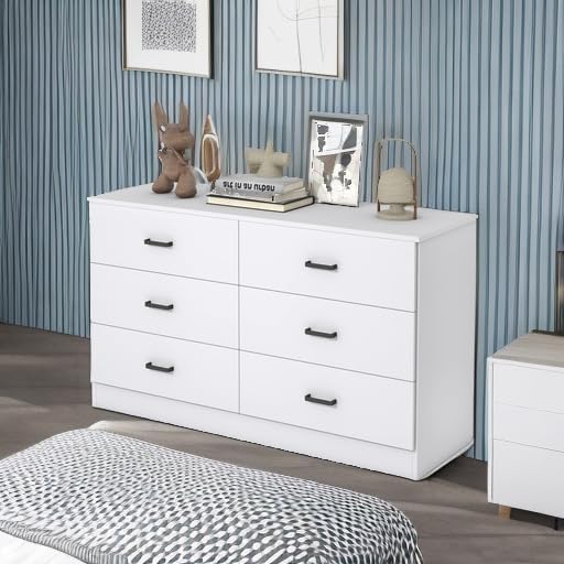 Bigbiglife Wood Dresser for Bedroom, 6 Drawer Double Dresser, Modern Chest of Drawers with Deep Drawers, Large Storage Organizer for Living Room, Closet (White) - Image 5