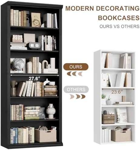 Rresyet Bookcase and Bookshelves, 28" W Tall Bookshelf, Black - Image 4