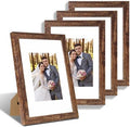 Hongkee 8x12 Picture Frame Set of 4, Made of Glass and Rustic Brown Wooden Frame - Display 6x8 Picture with Mat or 8 x 12 Poster Without Mat, 8 by 12 Photo for Wall or Tabletop by Hongkee