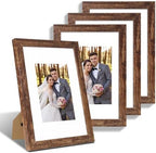 Hongkee 8x12 Picture Frame Set of 4, Made of Glass and Rustic Brown Wooden Frame - Display 6x8 Picture with Mat or 8 x 12 Poster Without Mat, 8 by 12 Photo for Wall or Tabletop by Hongkee