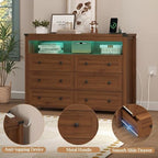 Wodeer Dresser 6 Drawer Dressers for Bedroom with LED Lights, Charging Station, Wood Chest of Drawers with Metal Handles, Modern TV Stand Storage Cabinet for Living Room, Hallway, Entryway, Walnut - Image 6