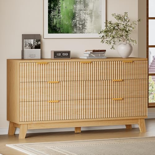 BORNOON 57" Long Dresser for Bedroom, 7-Drawer Fluted Chest, Wide Wood Storage Dresser with Metal Slides and Handles, Stable Base, Modern Clothes Organizer for Primary Suite, Guest Room, Nursery by BORNOON