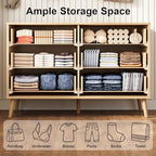 Fluted 6 Drawers Dresser for Bedroom, Wooden Wide Chest of Drawers with Metal Handle, Dresser TV Stand, Closet Storage Organizer for Entryway, Living Room, Hallway (Natural) - Image 3