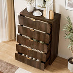 Furniway Walnut Dresser for Bedroom, Tall Dresser with 5 Drawers and Smooth Slides, Modern Chest of Drawers with Golden Handles for Bedroom, Living Room, Closet, 15.7" D x 31.5" W x 47.2" H - Image 4
